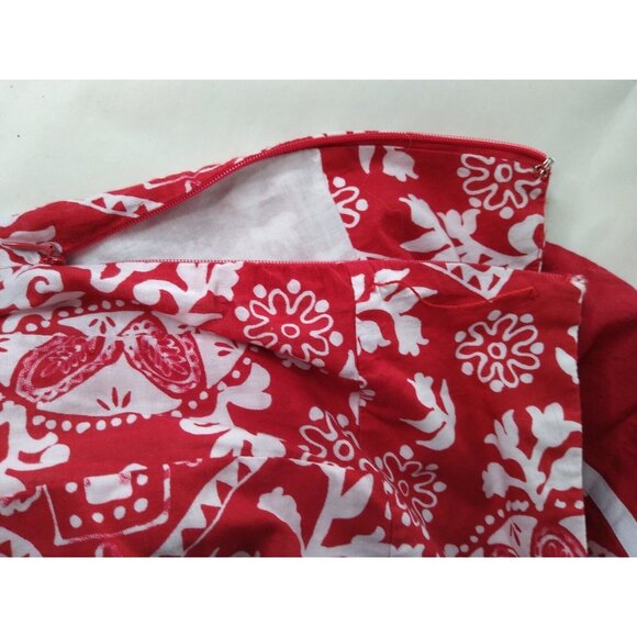 NY Collection Women's Size M Red Cotton Floral Lined Skirt Sash Midi Length - Picture 4 of 7